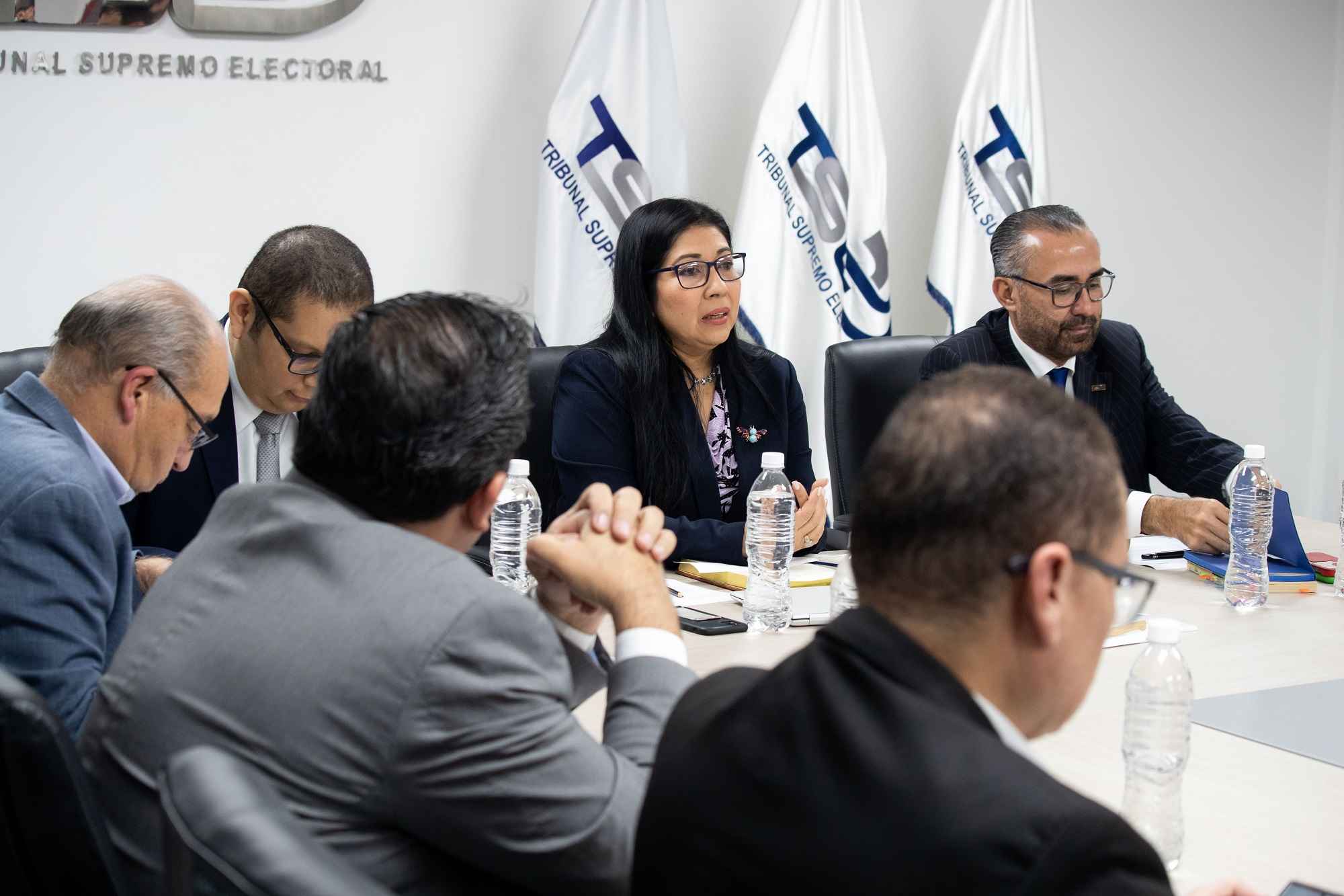 Dora Martínez de Barahona (centro) es la presidenta del TSE desde 2019 y fue propuesta por el partido Gana, partido con el que Nayib Bukele ganó la presidencial. Foto de El Faro: TSE.