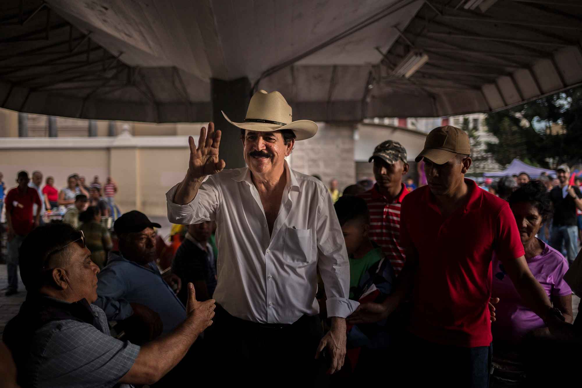 Manuel Zelaya, former president of Honduras, attends a cultural event in June 2019 in Tegucigalpa's central square to commemorate the tenth anniversary of the coup that overthrew him. Photo Víctor Peña