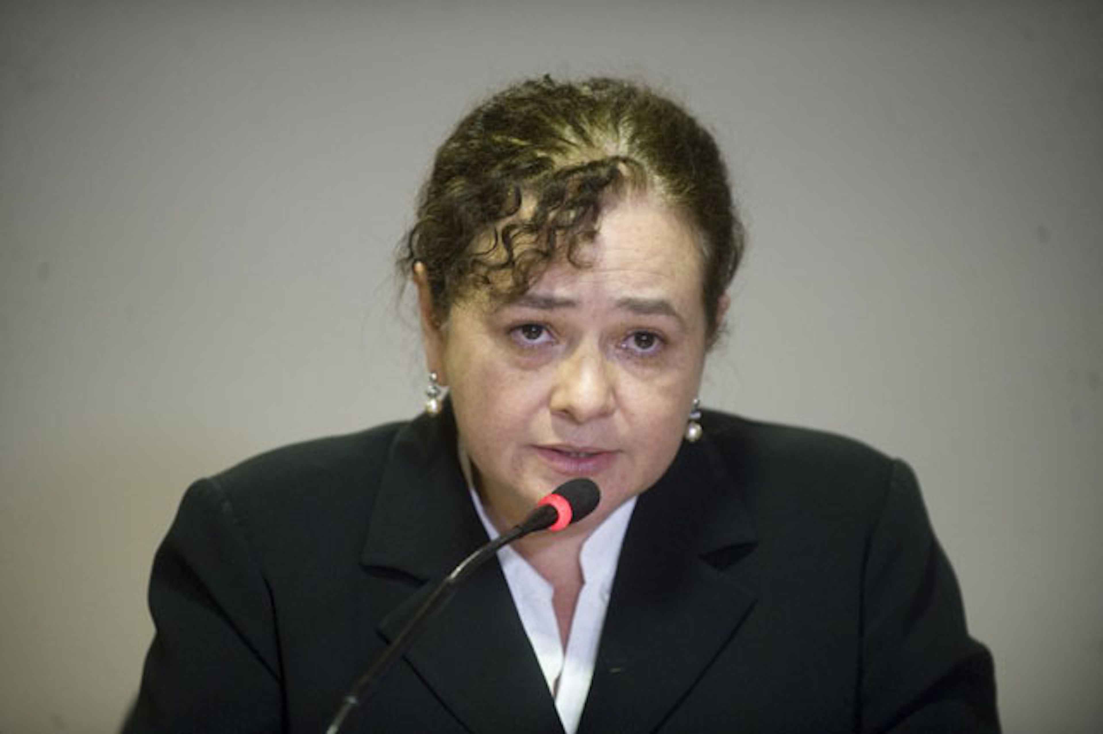 Guatemalan Attorney General Claudia Paz gives a press conference on Oct. 11, 2012 in Guatemala City regarding the responsibility of colonel Juan Chiroy Sal and seven members of the military in the death of eight Indigenous protestors in the Santa Catarina Ixtahuacán, Sololá. Photo Johan Ordóñez/AFP