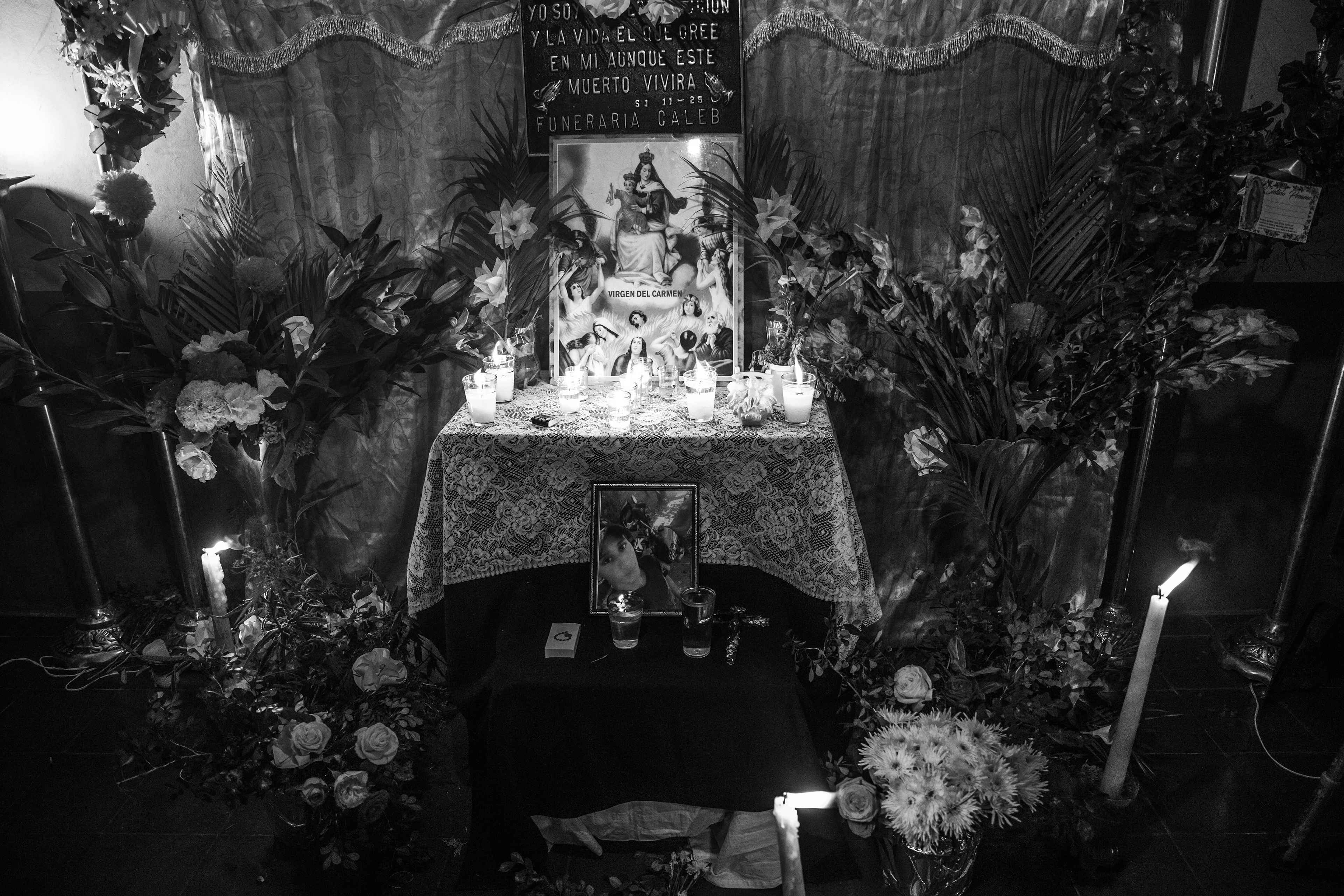 An altar in honor of Juan Saúl. Juan died on Oct. 13, 2024, at the age of 32. He spent the last two years of his life in prison after being captured under the state of exception on Oct. 31, 2022. Juan had worked at the Ministry of Public Works.